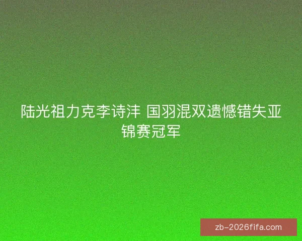 陆光祖力克李诗沣 国羽混双遗憾错失亚锦赛冠军