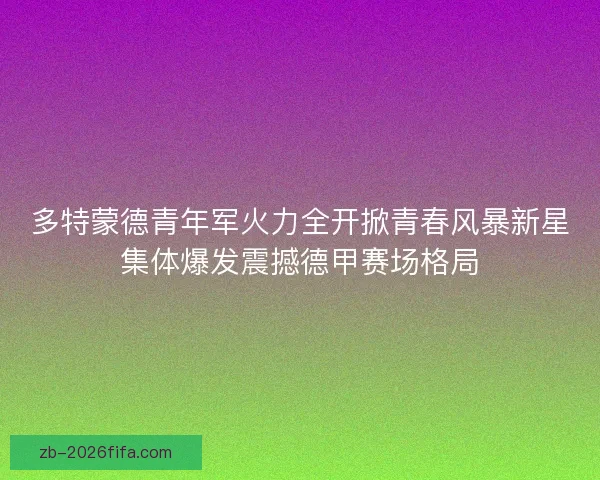 多特蒙德青年军火力全开掀青春风暴新星集体爆发震撼德甲赛场格局